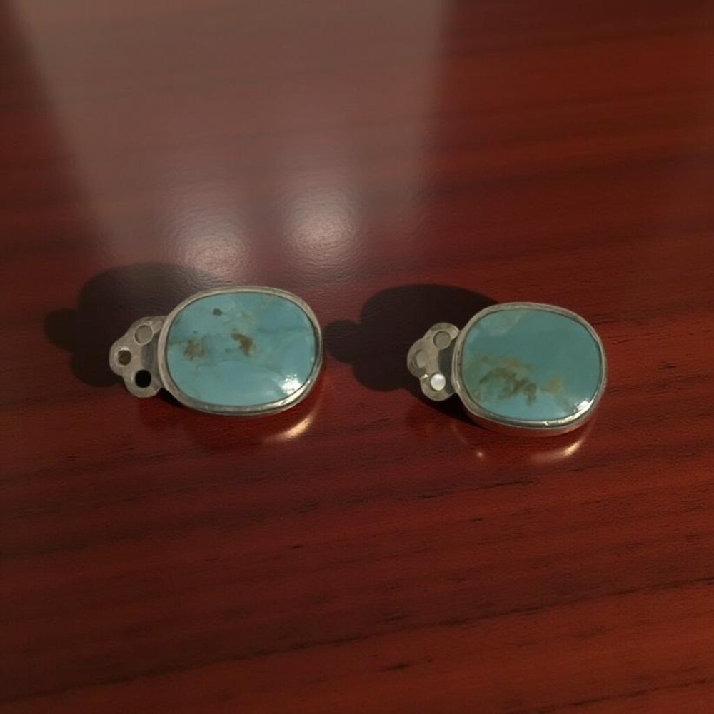 Genuine Authentic Sleeping Beauty Turquoise Clip on Sterling Silver 925 Coastal